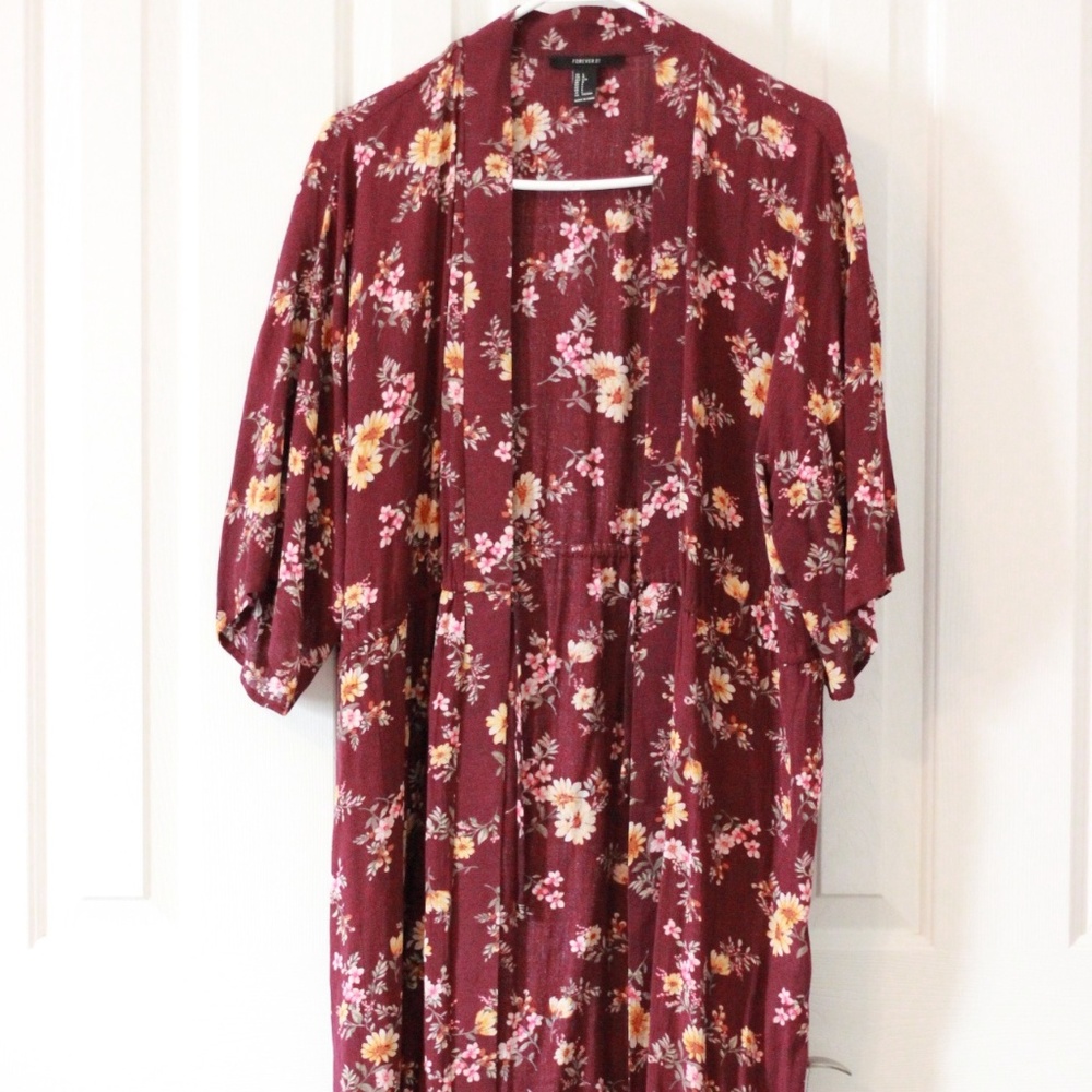 Burgandy Floral Kimono Cardigan